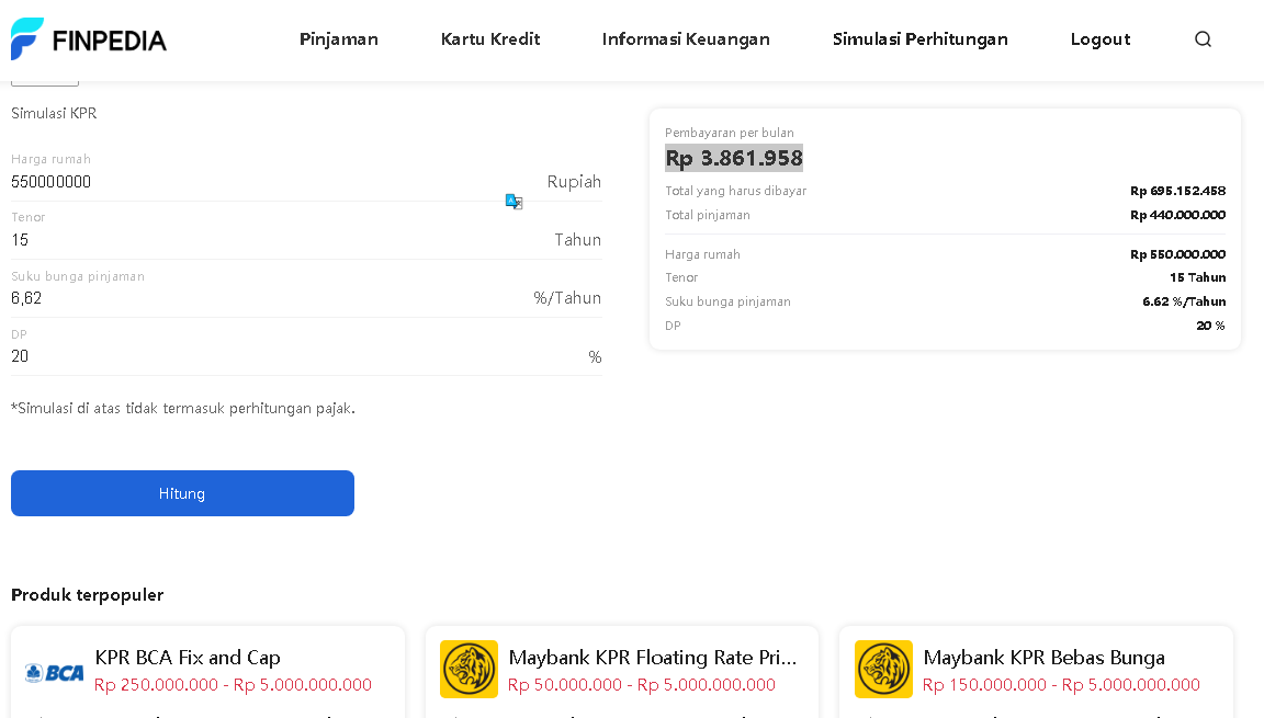 simulasi perhitungan pinjaman online KPR 