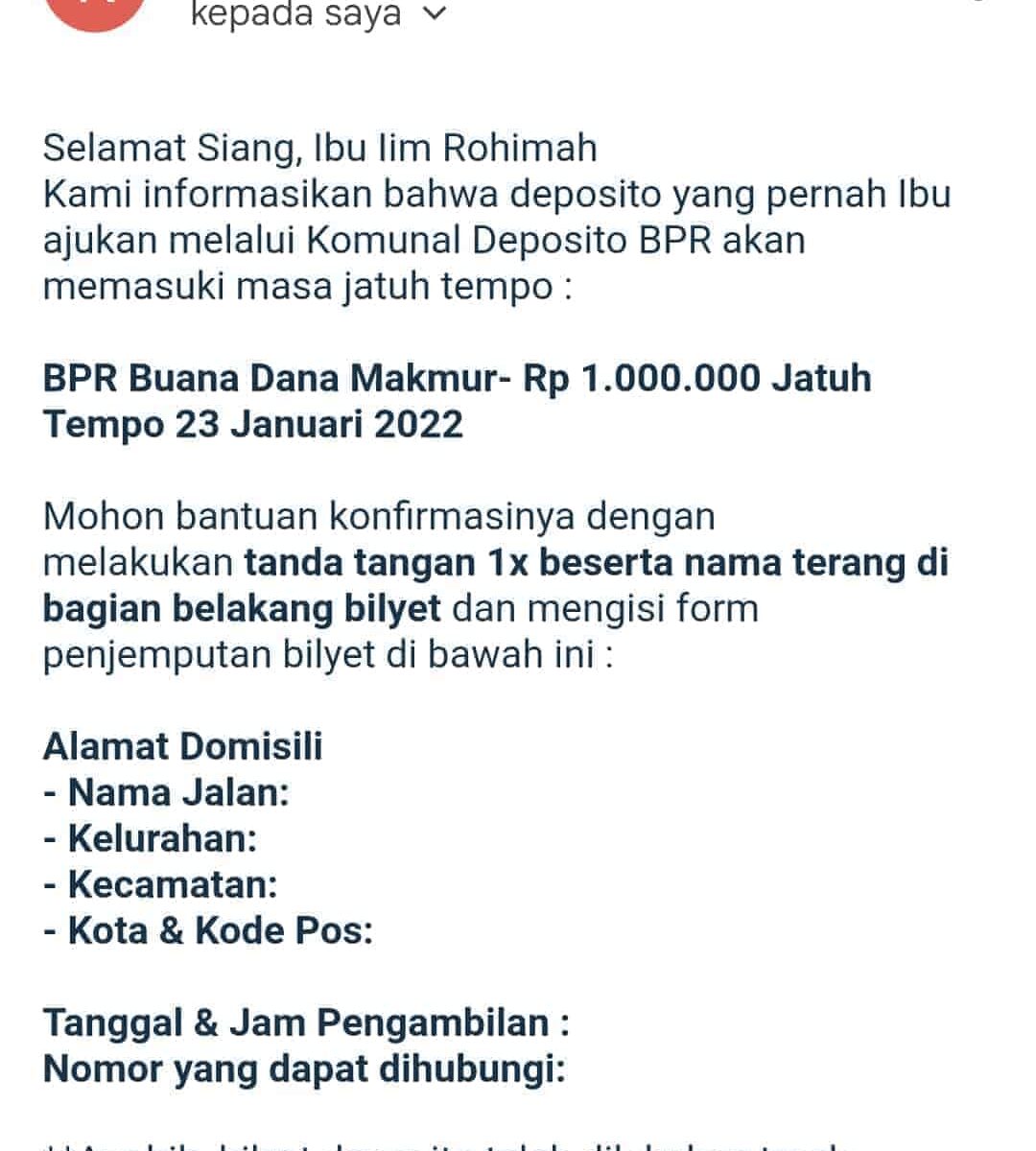 email cs Deposito BPR Aman