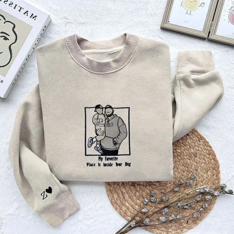 Personalized Sweatshirt Embroidered Custom Dad and Kids Photo Cool Design Creative Father's Day Gift