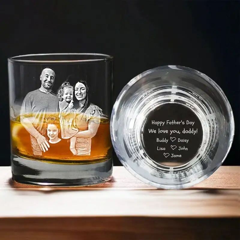 Personalized Whiskey Glass Custom Family Photo Happy Father's Day Perfect Gift for Dear Dad